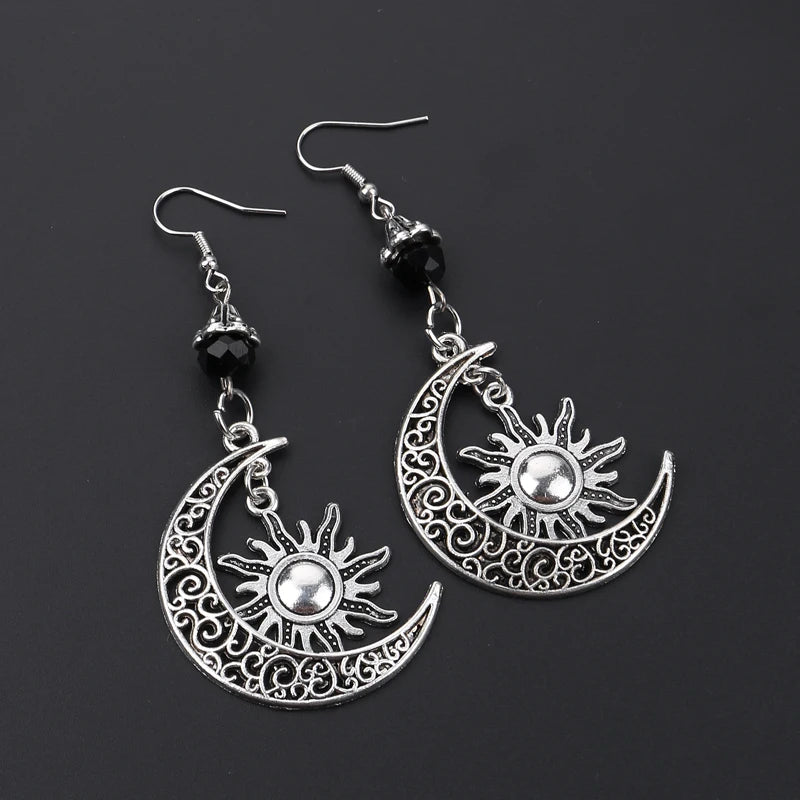 Gothic Dark Style Moon Sun Pentagram Earring Occult Crescent Wicca