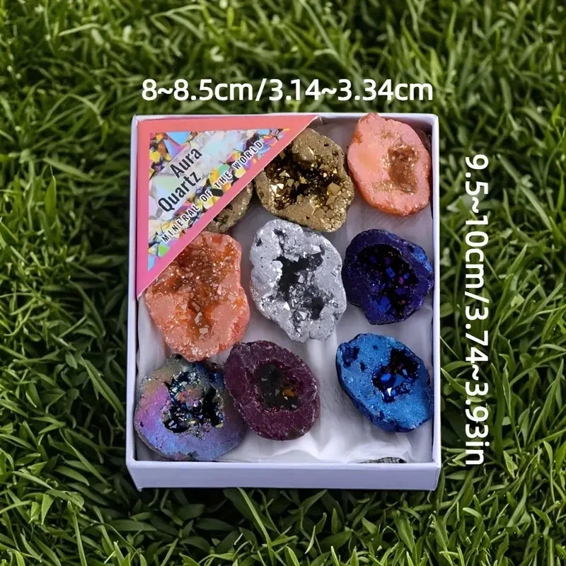 8PCS/Box Titanium Coated Natural Crystal Cluster Electroplated Agate