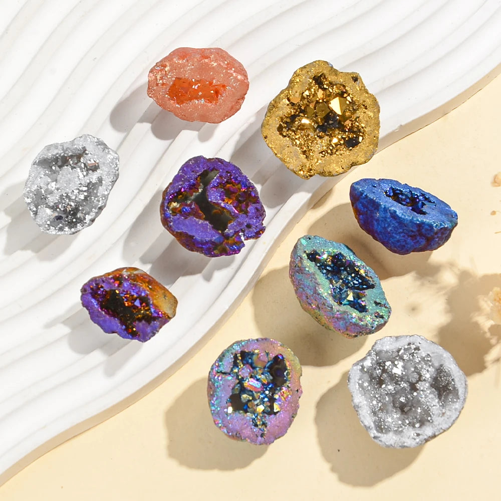 8PCS/Box Titanium Coated Natural Crystal Cluster Electroplated Agate